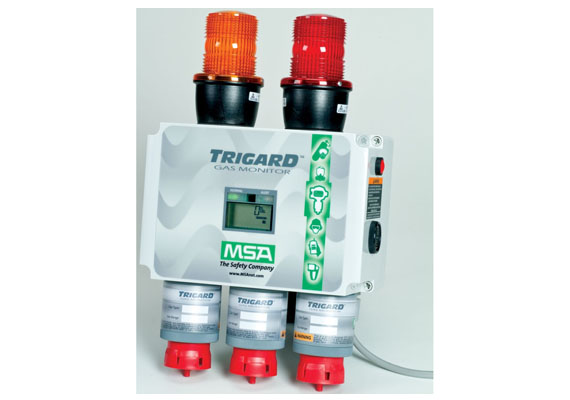 Designed to meet a variety of demanding applications, from wastewater facilities, to light industry and commercial applications, the TRIGARD Gas Monitoring System features MSA's precision craftsmanship and detects chlorine, sulfur dioxide and other toxic and combustible gases. The adjustable-range unit also detects oxygen deficiency and enrichment. AC or DC powered, the system features a highly visible LCD screen and simple push-button calibration. Boasting sturdy NEMA 4X design and a single board, the unit offers multiple sensor mounting options.